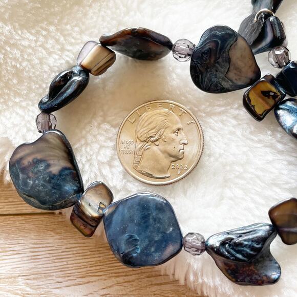 Style & Co Three Row Abalone Shell Stretch Bracelets Blue Silver New - Picture 7 of 11